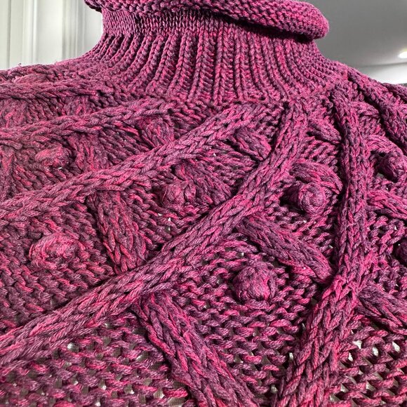 VTG Gina Peters Burgundy Cable Knit Roll Neck Bobble Sweater (Size M) - Picture 3 of 13